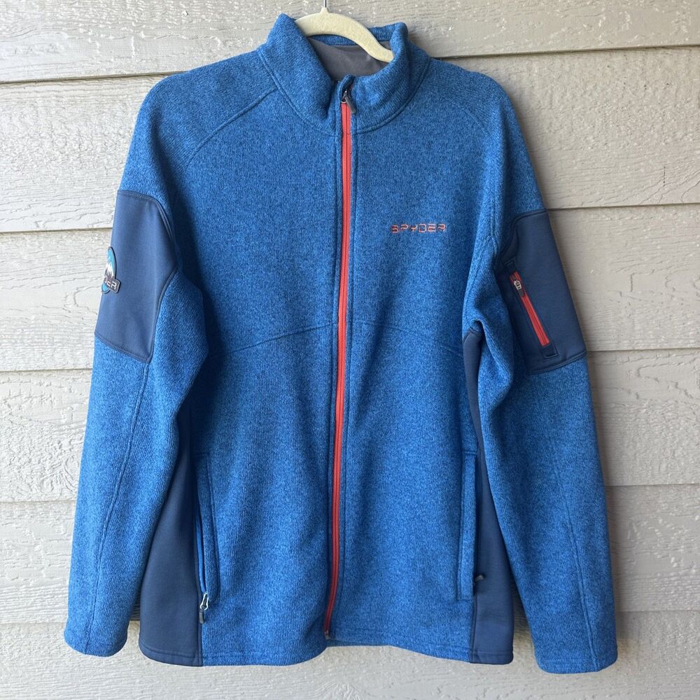 Spyder Empire Fleece Jacket Mens Large Blue Heathered Pocket Full Zip Outdoor